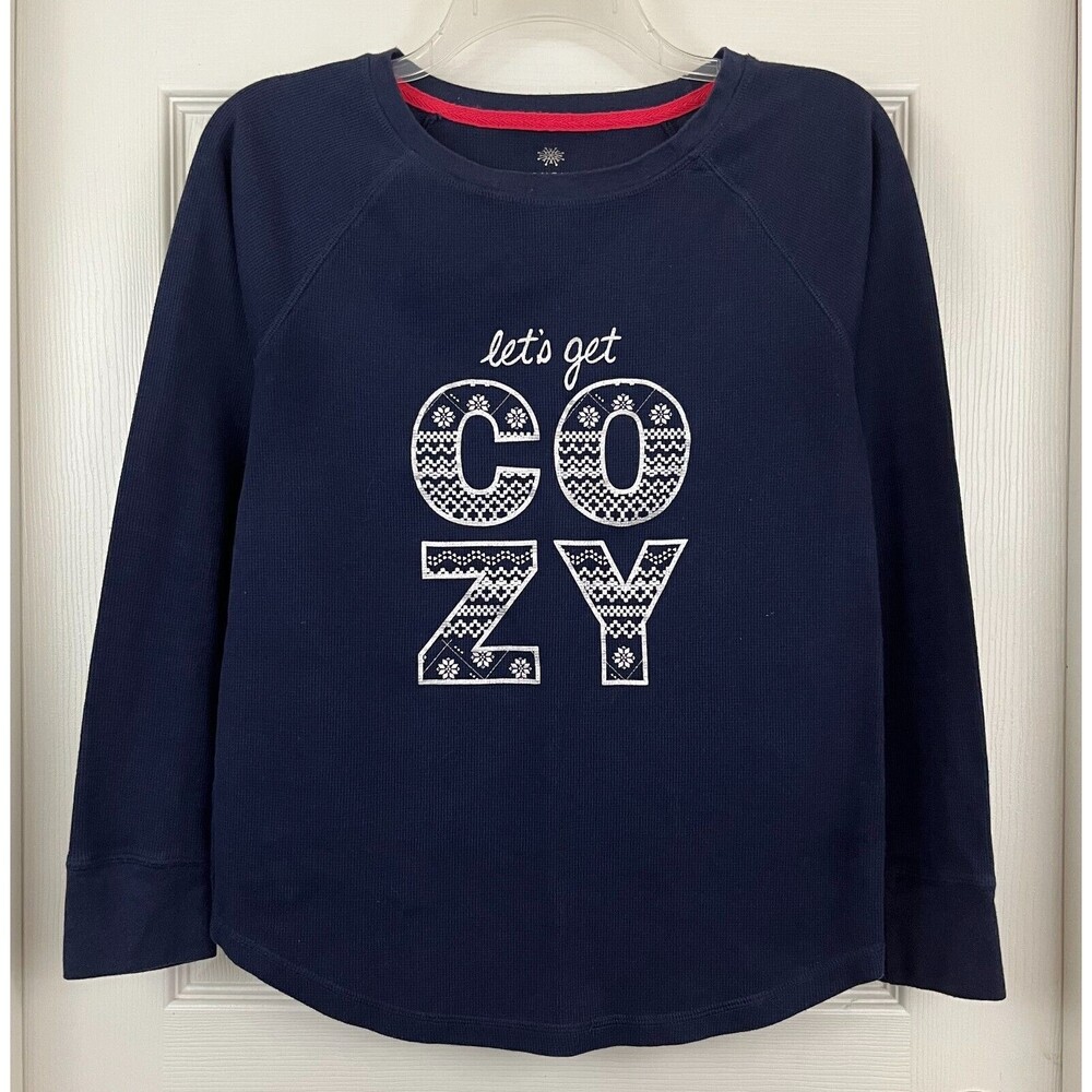 SONOMA - Navy "Lets Get Cozy" Long Raglan Sleeve Waffle Knit Top size Medium